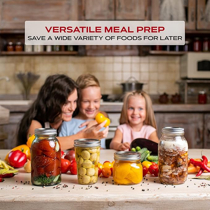 Wide Mouth Canning Lids, 50-Pack – Create Airtight Seals on Mason Jars to Preserve Food for Meal Prep & Emergency Food Storage – 3.4 In. Metal Lids with Silicone Seals – Canning Supplies by FORJARS