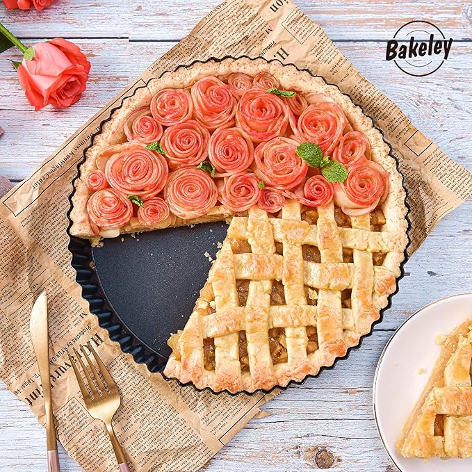 11-Inch Round Tart Pan with Loose Removable Bottom, Non-Stick Carbon Steel Quiche Pan for Oven Baking (Black)