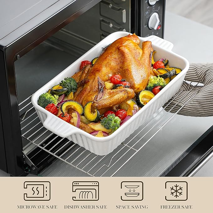 MALACASA Casserole Dishes for Oven, Porcelain Baking Dishes, Ceramic Bakeware Sets of 4, Rectangular Lasagna Pans Deep with Handles for Baking Cake Kitchen, White (9.4"/11.1"/12.2"/14.7"), Series