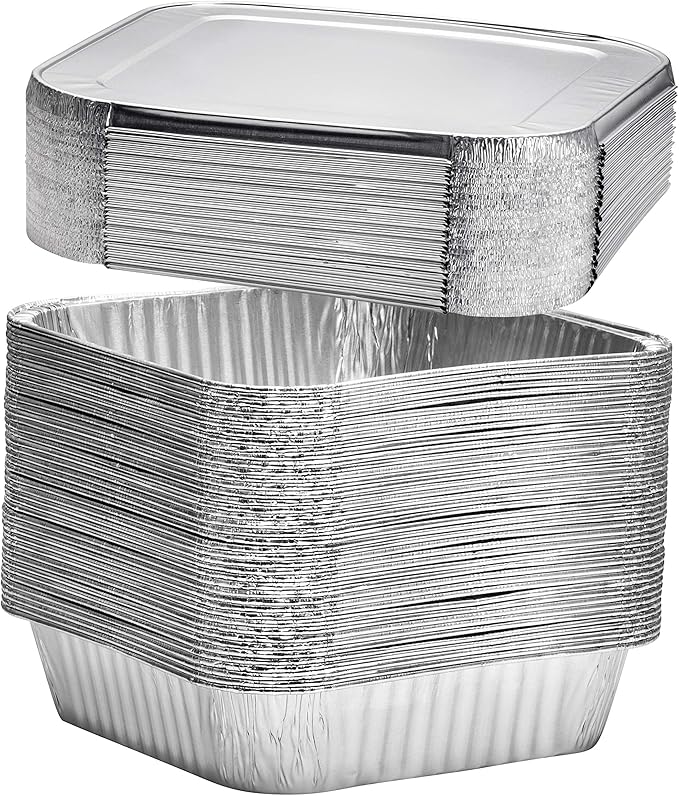 8x8 Disposable Aluminum Pans With Lids - 100 Pack Foil Pans For Cooking, Baking Cakes, Roasting & Homemade Breads - Disposable Food Containers With Foil Lids