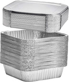 8x8 Disposable Aluminum Pans With Lids - 100 Pack Foil Pans For Cooking, Baking Cakes, Roasting & Homemade Breads - Disposable Food Containers With Foil Lids