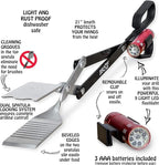 BBQCroc 3-in-1 Barbecue Tool 21-inch - Extra Light and Long Tongs, Spatula and Grill Scraper (Black) (21 inch with Flashlight)