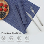 Leetaltree Blue Placemats Set of 4 - Heat Resistant Non-Slip Place mats for Dining Table, Washable Durable PVC Vinyl Woven Table Mats（Blue, 4）