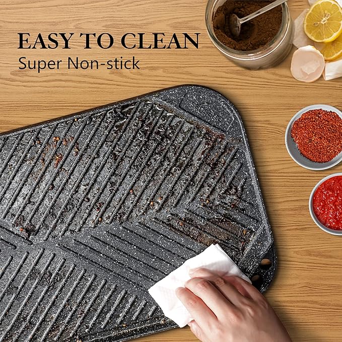 SENSARTE Nonstick Griddle Grill Pan, Pro-Grid Reversible Grill & Griddle Pan, Two Burner Cast Aluminum, Portable for Indoor Stovetop or Outdoor Camping BBQ, 19.5" x 10.7"