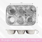 PLASTICPRO Aluminum Foil Muffin Pans Reusable and Disposable, Holds 6 Cupcakes/Muffin & Pie foil Pan Pack of 50