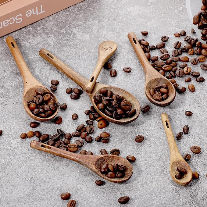 6pcs Wooden Measuring Spoons and Scoops Set Natural Acacia Wooden Measuring Spoons Measurings Tablespoons for Measurings Dry Ingredients(1/8 tsp+1/4 tsp+1/2 tsp+1 tsp+1/2 tbsp+1 tbsp)