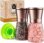 Home EC Original Copper Salt and Pepper Grinder Set of 2 - Adjustable Ceramic Grinder - Glass Salt and Pepper Shakers With Funnel and Ebook - Kitchen Spice Mill - Copper Kitchen Accessories