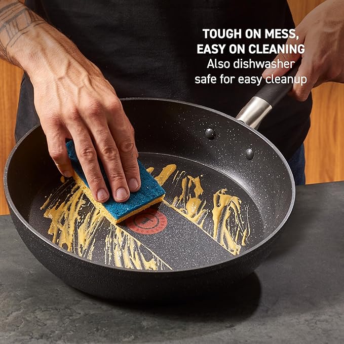 T-Fal Stone Force Platinum Non Stick Fry Pan Set 2 Piece, 8 inch and 10.5 inch, Oven Broiler Safe 400°F, Cooking Frying Pans, Kitchen Skillets, Pots and Pans Set Nonstick, Dishwasher Safe, Black