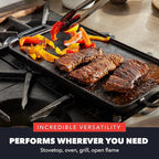 GreenPan x Bobby Flay Cast Iron Pre-Seasoned 16.5 x 9.5” Reversible Double Burner Griddle, Rectangular Grill, Helper Handles, Induction, Versatile Stovetop Oven BBQ & Fire, Indoor & Outdoor Use, Black