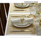 Leetaltree Gold Placemats Set of 6 - Heat Resistant Non-Slip Place mats for Dining Table, Washable Durable PVC Vinyl Woven Table Mats(Luxury Gold, 6)