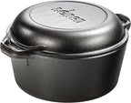 Lodge Cast Iron Double Dutch Oven - Pre-Seasoned 2-in-1 Cast Iron Cookware - Pot & Skillet Combo - Even Heat Retention - Oven-Safe, Versatile Pot - 5 Quart