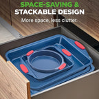 NutriChef 10-Piece Nonstick Bakeware Set - Premium Carbon Steel Baking Pans w/Silicone Handles - Includes Pizza Tray with Holes, 12 & 24 Cup Muffin Pans, Cookie Sheets, Round, Square & Loaf Pan - Blue