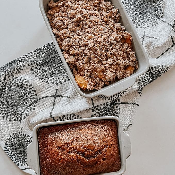 Mora Ceramic Set of 2 Baking Dishes For Casserole, Banana Bread, Brownies, Broiling, Roasting, and Baking. 7x11 in and Loaf Pans - Porcelain Serving Bakeware from Oven to Table. Freezer Safe - Grey