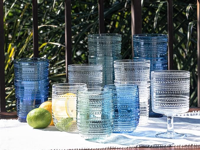 Beaded 15 oz Durable Acrylic Stemless Wine Glasses, Shatter-Resistant and Dishwasher-Safe Indoor/Outdoor Drinkware, Glass for Wine, Sangria, and Spritzers - Clear - Set of 6