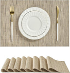 Leetaltree Light Brown Placemats Set of 8 - Heat Resistant Non-Slip Place mats for Dining Table, Washable Durable PVC Vinyl Woven Table Mats（Light Brown, 8）
