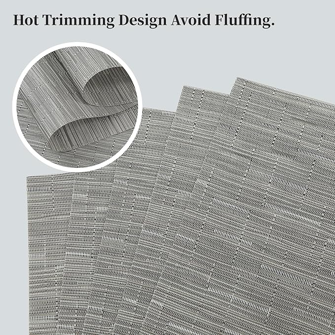 Leetaltree Silver Placemats Set of 8 - Heat Resistant Non-Slip Place mats for Dining Table, Washable Durable PVC Vinyl Woven Table Mats（Silver, 8）