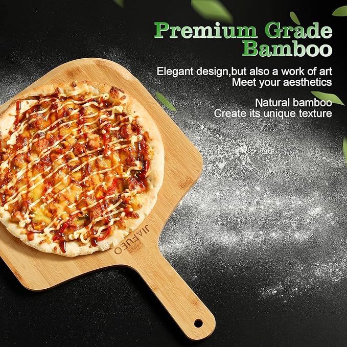 Pizza Peel 12 inch, Bamboo Pizza Paddle Spatula - Wooden Serving Board, Oven Accessory for Baking Homemade, Wood Cutting Board for Cheese Bread Fruit Vegetables