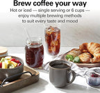 Hamilton Beach Home Barista 7-in-1 Small Coffee Maker with Seven Ways to Brew, 6 Cup Carafe, Drip, Single Serve, French Press, Pour Over, Cold Brew, Easy-Fill Reservoir, Black (46251)