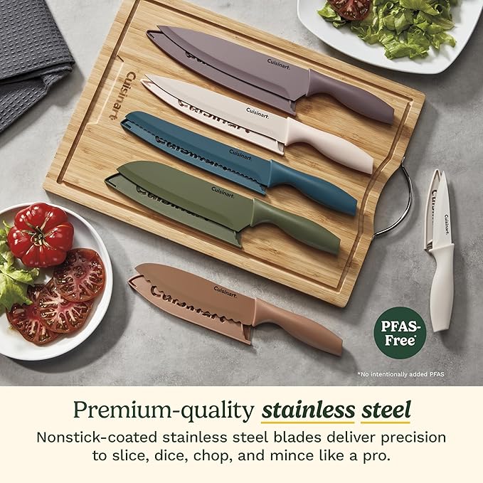 Cuisinart Advantage 12-Piece Kitchen Knife Set, Professional-Quality Nonstick Coated Stainless Steel Knives with Covers, Nonstick Color Coating for Easy Slicing, Ergonomic Handles, G1022-12M