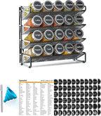 SpaceAid Spice Rack Organizer with 20 Spice Jars, 386 Spice Labels, Chalk Marker and Funnel Set for Cabinet, Countertop, Pantry, Cupboard or Door & Wall Mount - 20 Jars, 9.8" W × 10.8“H, Black