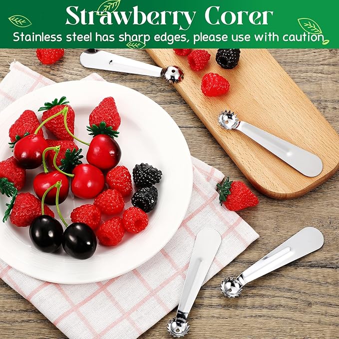 Baderke 2 Pcs Tomato Stem Corer Strawberry Baller Stainless Steel Strawberry Huller Tool Fruit Vegetable Stem Remover