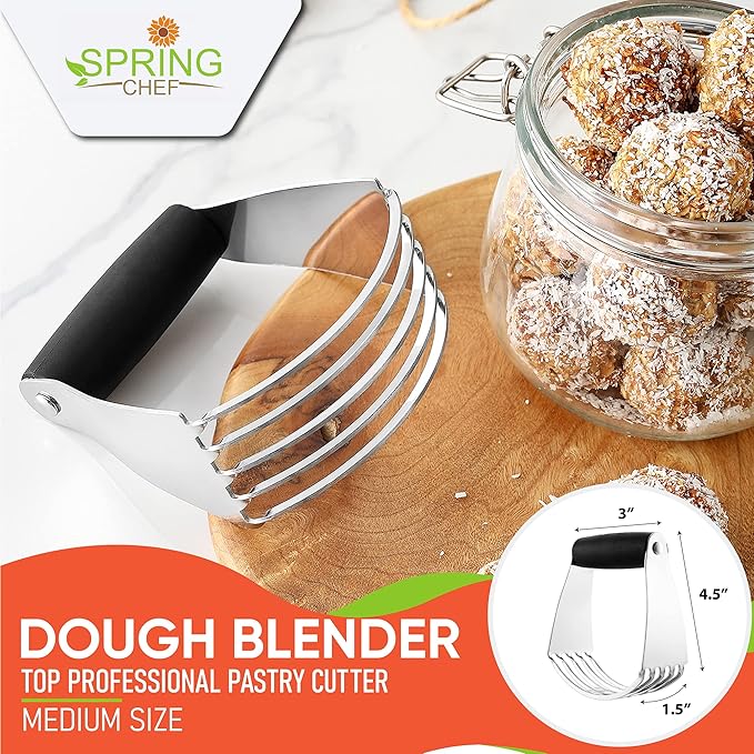 Spring Chef Dough Blender, Top Professional Pastry Cutter with Heavy Duty Stainless Steel Blades, Medium Size, Black