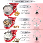 Moss & Stone Stand Mixer, 6 Speed Electric Mixer With 5.5 Quart Stainless Steel Mixing Bowl, Red Body Kitchen Mixer With Dough Hook, Whisk, Beater & Baking Spatula, Classic Food Mixer