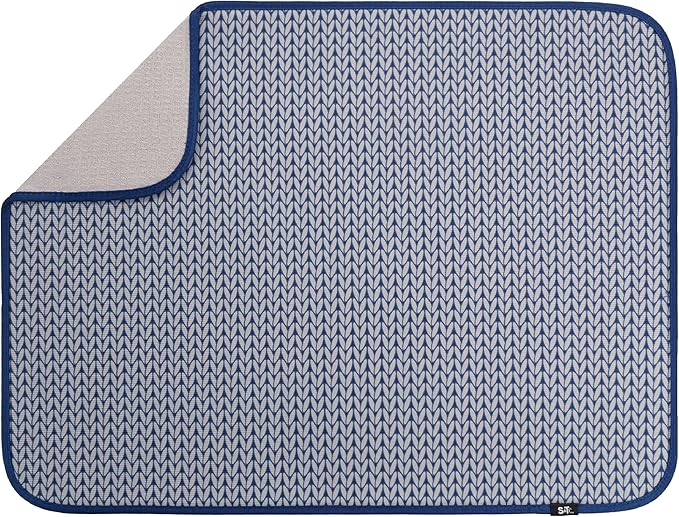 S&T INC. Dish Drying Mat XL, 18” x 24”, Absorbent Microfiber Kitchen Counter Mat, Dish Drying Pad for Dishes, Utensils, Pots and Pans, Extra Large, Blue Stockinette