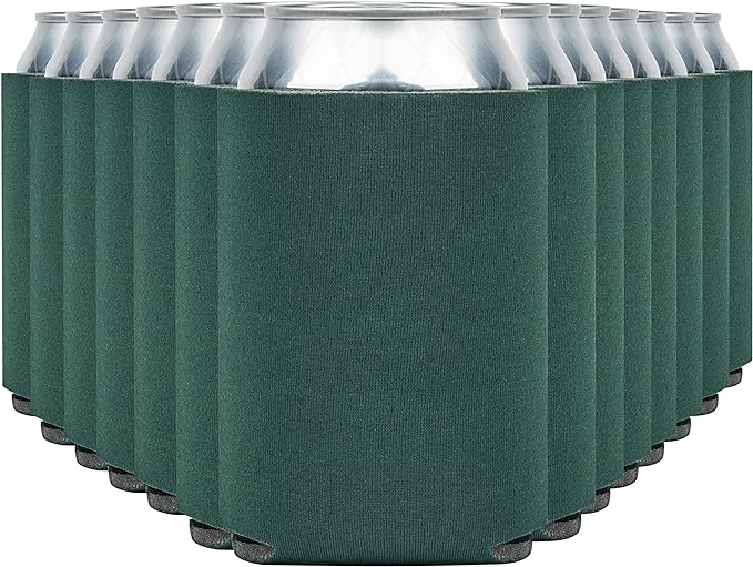 Blank Beer Can Cooler Sleeves (60-Pack) Soft Insulated Beer Can Coolies - HTV Friendly Blank Koolies in Bulk for Beer Cans & Bottles - Coolie Blanks for Vinyl Projects & Wedding Favors (Forest Green)