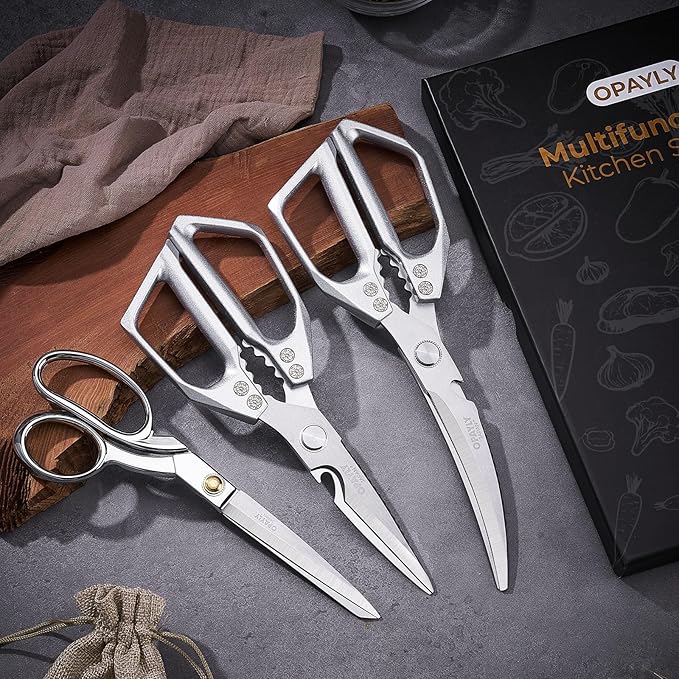 3PCS Heavy Duty Kitchen Scissors Set All Purpose - Stainless Steel Scissors Meat Scissors Dishwasher Safe Japanese Cooking Scissor for Food Paired with household tailor shears Gifts for Men Women