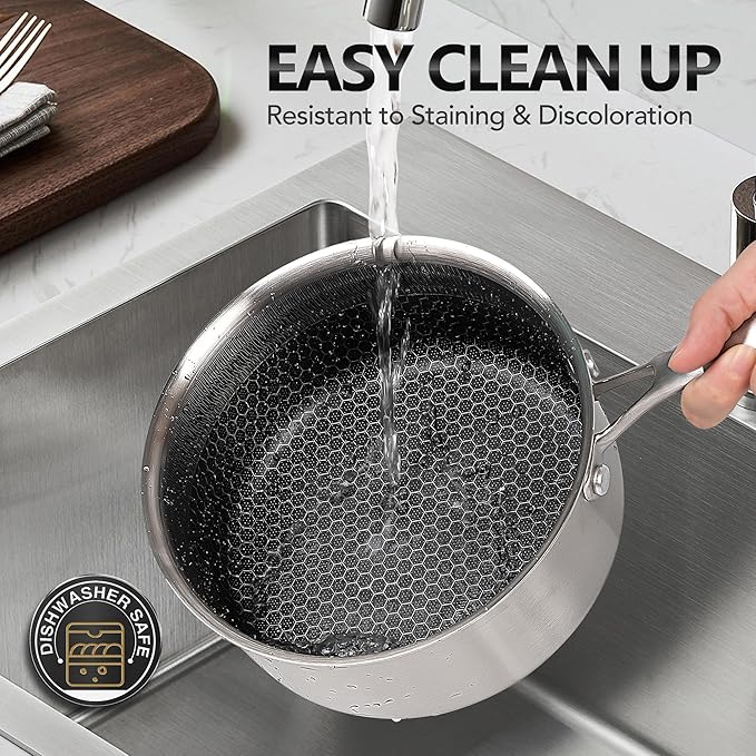 MICHELANGELO Stainless Steel Saucepan Set 1QT & 2QT, Premium Triple Ply Sauce Pan with Lid, Sauce Pot with Honeycomb Interior - 4pcs