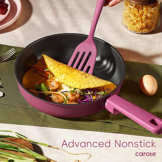 CAROTE Non Stick Pots and Pans Set, Cookware Sets Nonstick, Kitchen Cooking Set with Stay-Cool Handles,with Silicone Tools and Pot Protectors,16 Piece
