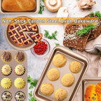 Nonstick Baking Pans Set, 5-Piece Kitchen Baking Sheets for Oven, Bakeware Sets with Round/Square Cake Pan, Muffin Pan, Loaf Pan, Roast Pan, mobzio Cookie Sheet Set Baking Supplies (Champagne Gold)