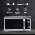 Farberware 0.7 Cu. Ft. Countertop Microwave Oven – 700 Watts Power, Auto Cook Settings, Defrost, Easy Clean and Child Safety Lock - Stainless