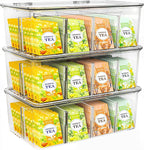Utopia Home - Tea Bag Organizer With Lids, Clear Pantry Storage Box - (3 Pack) Stackable Partition Organizers or Holder With Lids For Drawers, Countertops, Fridge, Kitchen, Snack & Spice Organization
