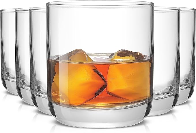 JoyJolt Faye Crystal Whiskey Glasses, Lowball Glasses Set of 6, 10oz Short Glass Tumbler, Double Old Fashioned Rocks Glass for Scotch or Bourbon, Dishwasher Safe Glassware