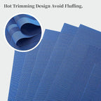 Leetaltree Blue Frame Placemats Set of 4 - Heat Resistant Non-Slip Place mats for Dining Table, Washable Durable PVC Vinyl Woven Table Mats（Blue Frame, 4）