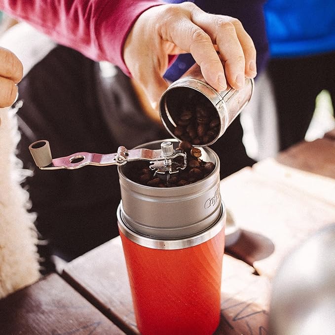 Cafflano Klassic : All-in-1, Drip Kettle+Grinder+Permanent Stainless Filter Dripper+Double-wall Tumbler, Pourover, Coffee Maker for Camping & Travel