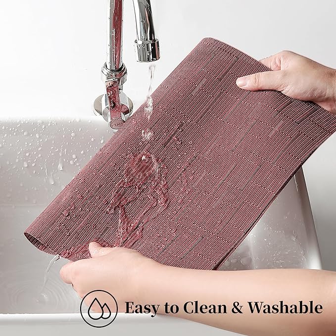Leetaltree Burgundy Placemats Set of 6 - Heat Resistant Non-Slip Place mats for Dining Table, Washable Durable PVC Vinyl Woven Table Mats（Burgundy, 6）