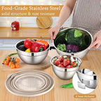 LIANYU Mixing Bowls with Visible Airtight Lids, 3Pcs Stainless Steel Large Metal Nesting Kitchen Bowls Set, 4.6 & 3 & 1.5QT Size Ideal for Mixing, Baking, Serving, Dishwasher & Freezer Safe, Khaki