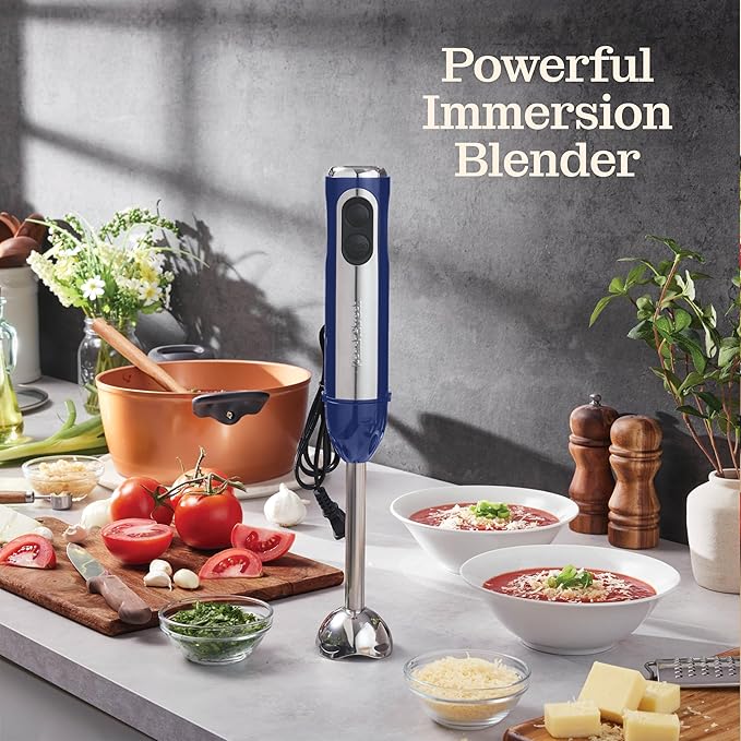 Powerful Immersion Blender, Electric Hand Blender 500 Watt with Turbo Mode, Detachable Base. Handheld Kitchen Blender Stick for Soup, Smoothie, Puree, Baby Food, 304 Stainless Steel Blades