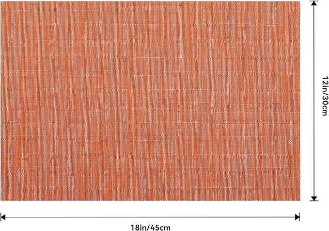 Leetaltree Orange Placemats Set of 8 - Heat Resistant Non-Slip Place mats for Dining Table, Washable Durable PVC Vinyl Woven Table Mats（Orange, 8）