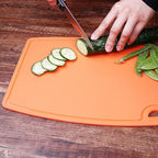 Liflicon Extra Large Thick Silicone Cutting Boards for Kitchen 14.6'' x 10.43'' Flexible Cutting Chopping Boards/Mats Non-slip Deep Drip Juice Groove, Dishwasher Safe-Orange