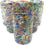 Hand Blown Mexican Drinking Glasses - Set of 6 Confetti Rock Design Glasses (14 oz each)