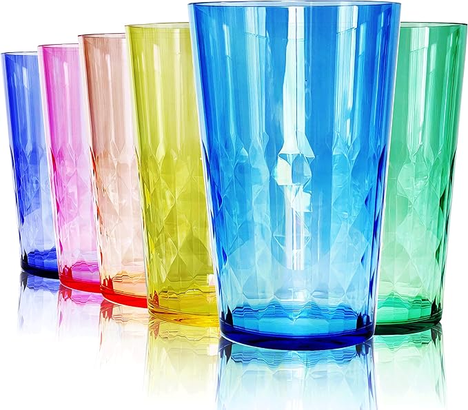 SCANDINOVIA - 19 Oz Unbreakable Cups - Vibrant Acrylic Tumblers, Shatterproof, Reusable & Dishwasher Safe, Smooth Rims, BPA-Free, Indoor & Outdoor Use, Plastic Cocktail Glasses - Set of 6-19 Oz