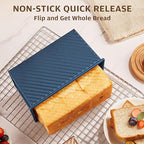 KITESSENSU Pullman Loaf Pan with Lid, 1 lb Dough Capacity Non-Stick Bakeware for Baking Bread, Carbon Steel Corrugated Bread Toast Box Mold with Cover,Blue