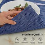 Leetaltree Blue Placemats Set of 12 - Heat Resistant Non-Slip Place mats for Dining Table, Washable Durable PVC Vinyl Woven Table Mats（Blue, 12）