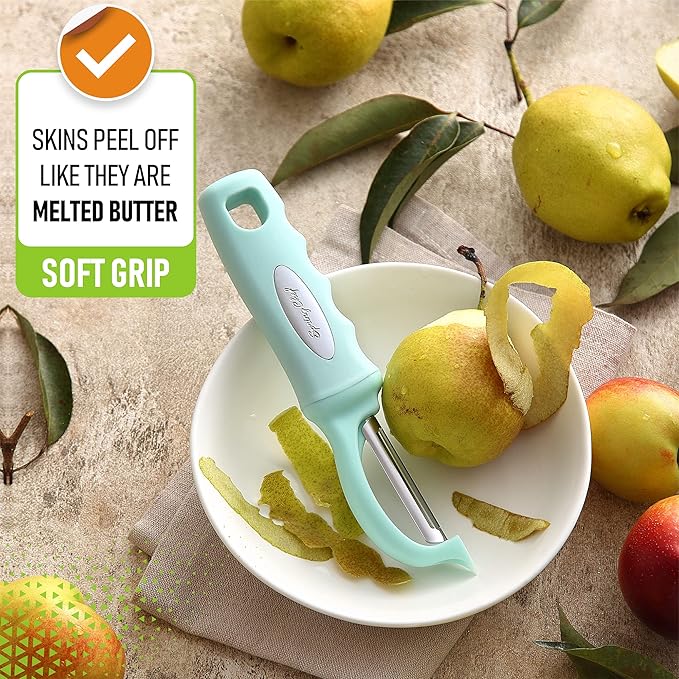 Spring Chef Premium Stainless Steel Vegetable Peeler, Dishwasher Safe Potato Peelers for Kitchen with Soft Grip Handle, Perfect for Apple, Fruit, Veggie, Carrot, Cucumber, Ginger - Set of 2 - Mint