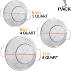 3 Pack 18/8 Stainless Steel Colander Sieves(5-Quart, 4-Quart and 3-Quart), Mesh Strainer Net Baskets with Handles & Resting Base for Strain, Drain, Rinse or Steam