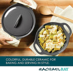 Rachael Ray Solid Glazed Ceramics Casserole Bakeware/Baker Set with Shared Lid, 3 Piece, Dark Gray